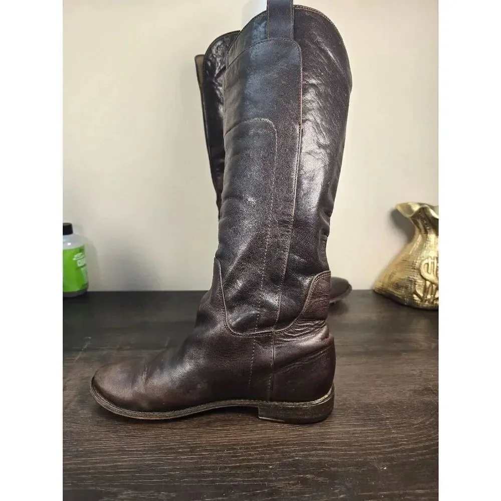 Frye Paige Tall Riding Boots Brown Leather Women's Size 7.5 B Pull On